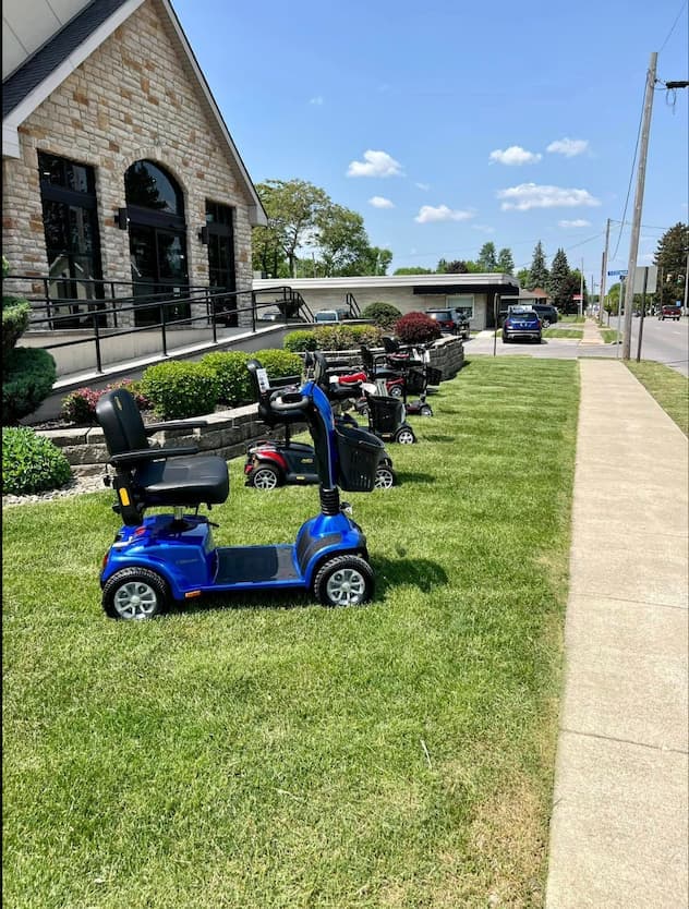 Durable medical equipment displayed at the front of the store