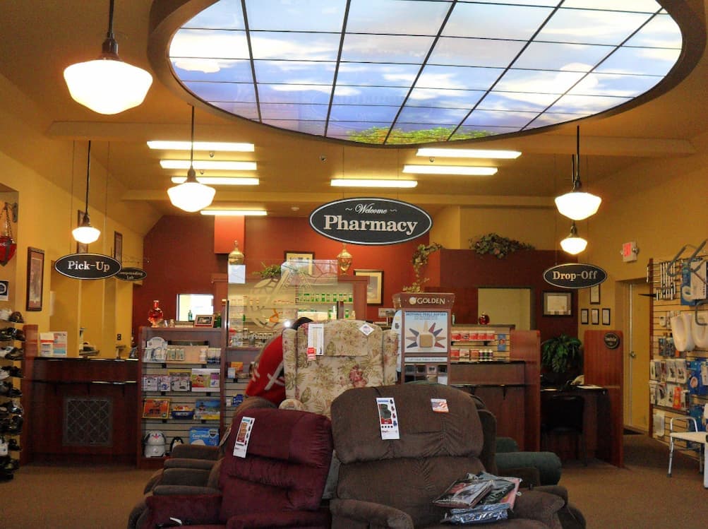 Inside Okuley's pharmacy where prescriptions are filled and pharmacists meet with patients